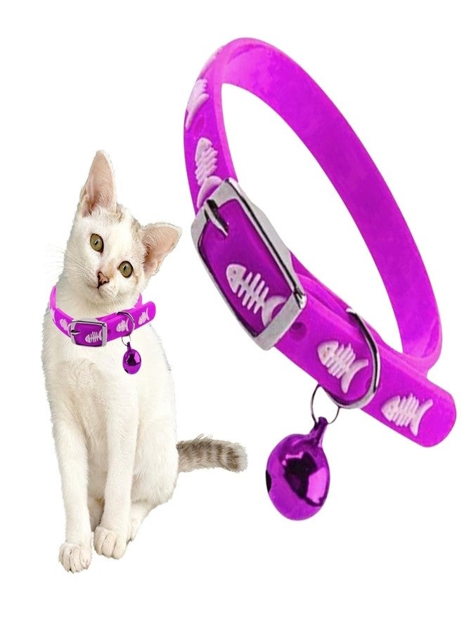 Western Era Multicolored Adjustable Rubber Silicone Cat Collar, Stylish Training Fusion, Redefining Feline Style, Rubber Cat Collar in a Vibrant Hued Silicone Cat Collar with Bell (Purple) - Image 1
